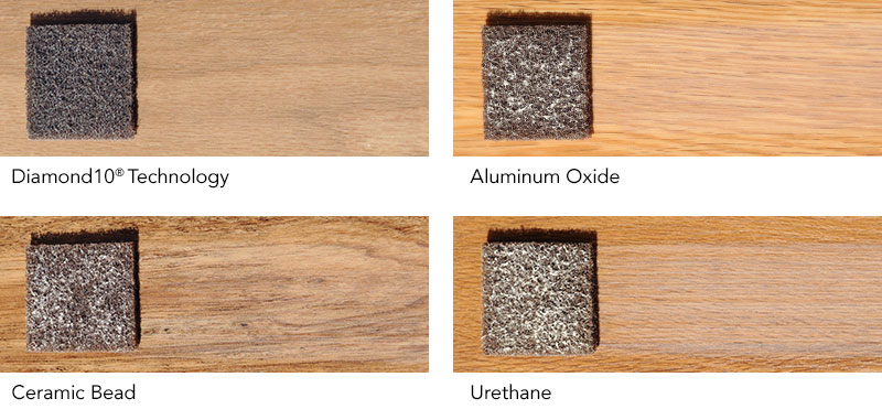 Armstong Flooring scratch test: Diamond 10 Technology, akumiunum oxide, ceramic bead, urethane