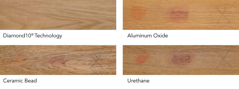 Armstong Flooring stain test: Diamond 10 Technology, akumiunum oxide, ceramic bead, urethane