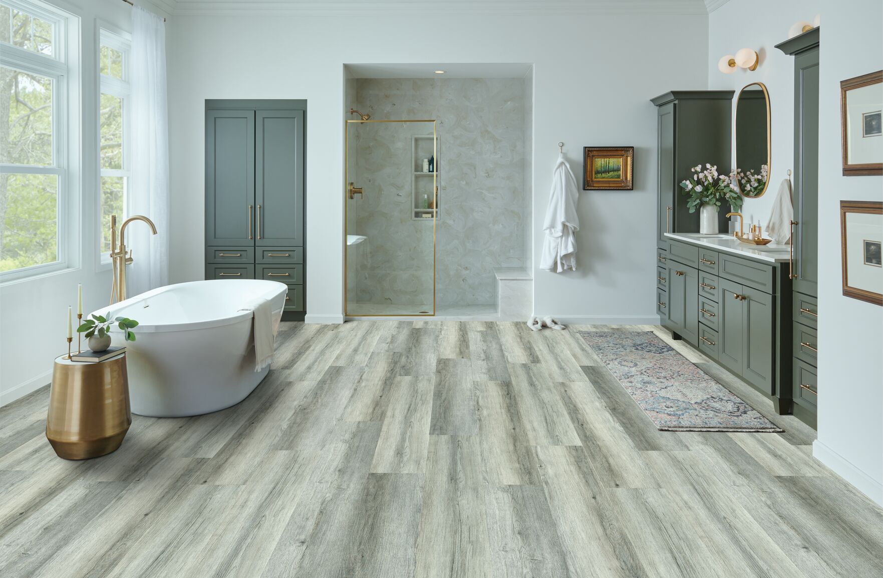 Rigid Core Flooring - Lutea Rigid Core Collection, Misted Morning AR5LS113, in a bath room
