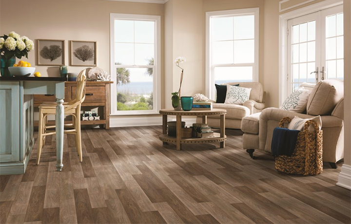 wood-look luxury vinyl flooring in a living room - A6754