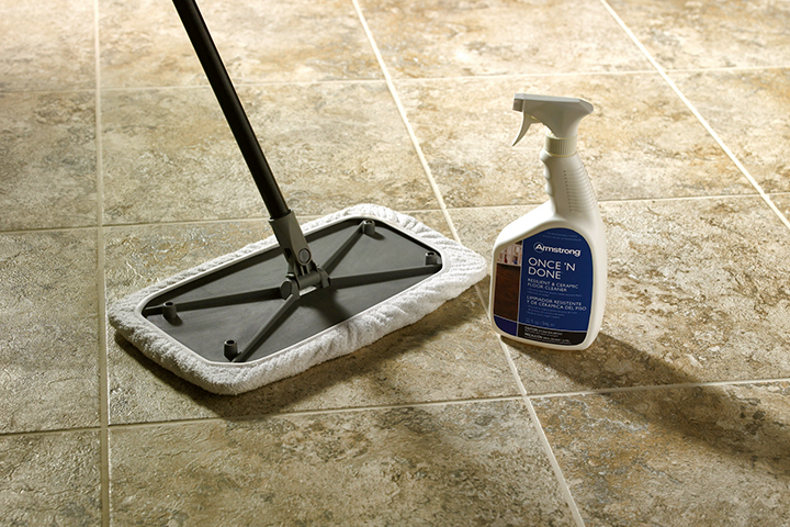 cleaning vinyl floors with an Armstrong Flooring solution
