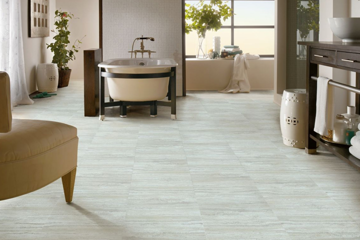 white vinyl tile flooring in a bathroom - A3263 Artic White
