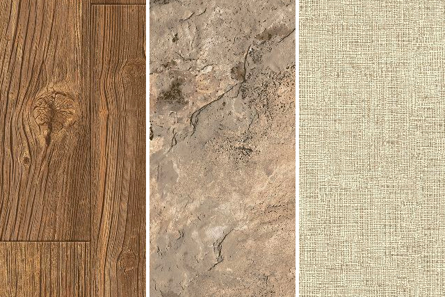 Three styles of vinyl sheet: Wood Looks, Stone Looks, Alternative Looks