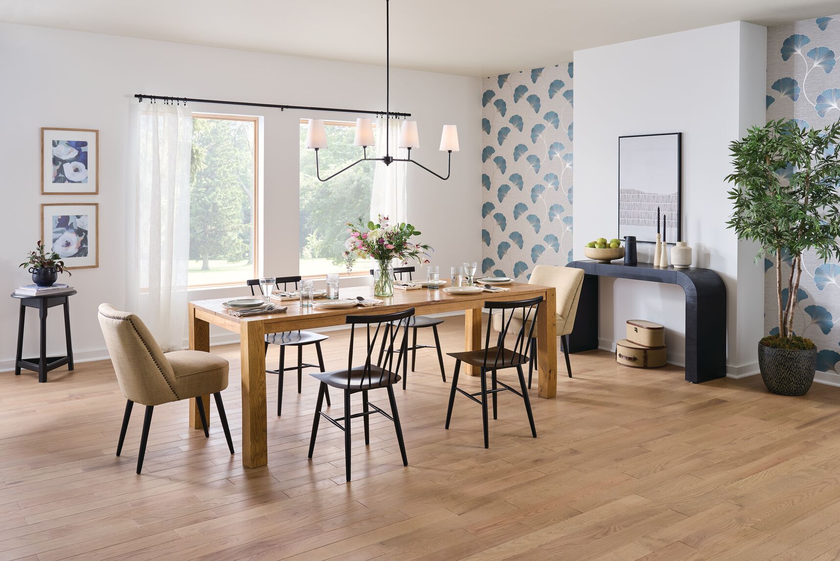 Solid hardwood flooring installed in a living room